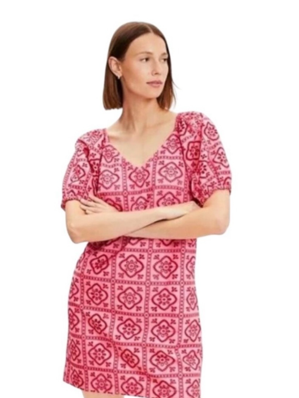LOFT Petite Tiled Pink Eyelet Embroidered Mini Dress XXS (XXSP) - NWT